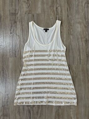 Cream Lightweight Knit Top with Gold Sequin Stripes